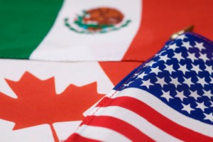 Flags Mexico, US and Canada