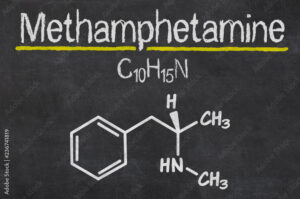 Blackboard with the chemical formula of Methamphetamine