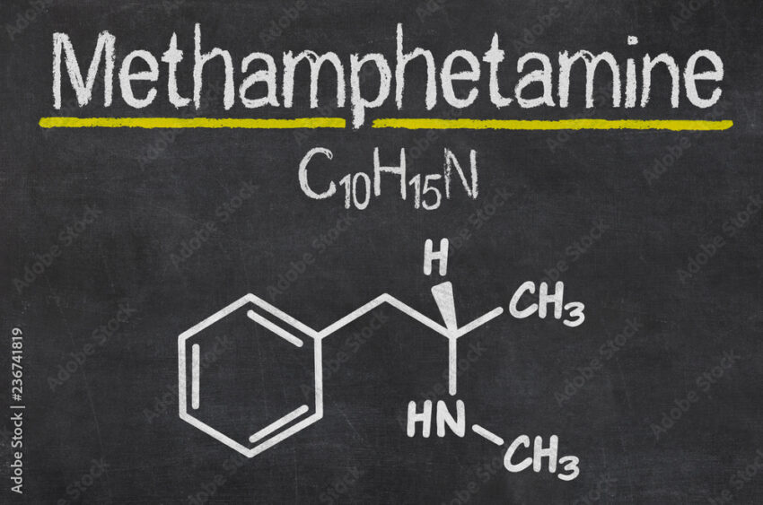 Blackboard with the chemical formula of Methamphetamine