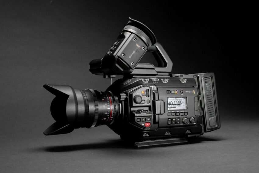 selective focus photography of black videocorder camera