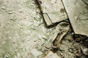 Kid's shoe at kinder garden in Chernobyl.